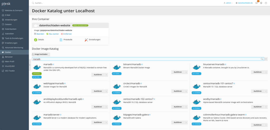 Docker auf Plesk installieren - Schritt 2