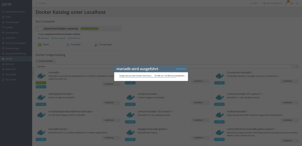 Docker auf Plesk installieren - Schritt 3