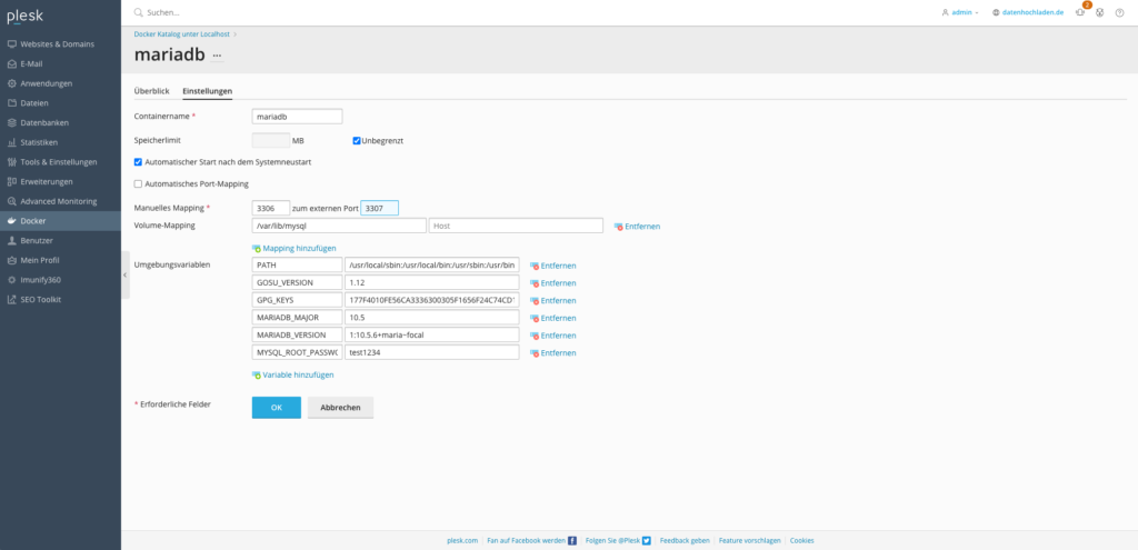Docker auf Plesk installieren - Schritt 4