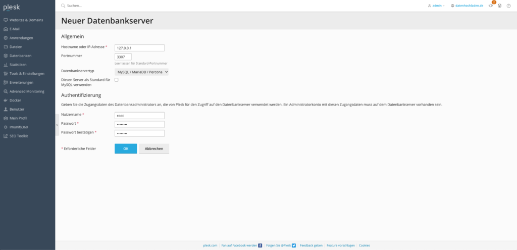 Volume Mapping Docker auf Plesk installieren Schritt 2