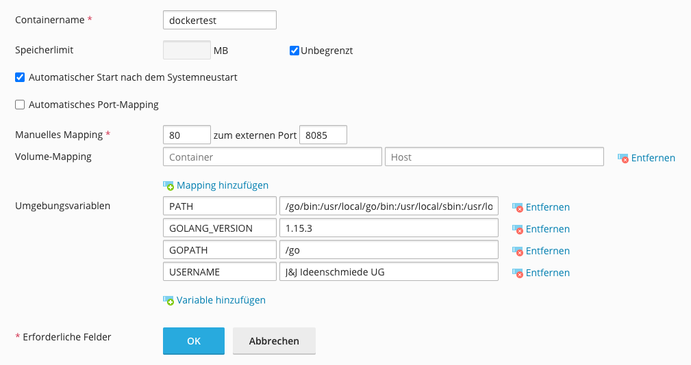 Docker env Anlage auf einem Linux Server