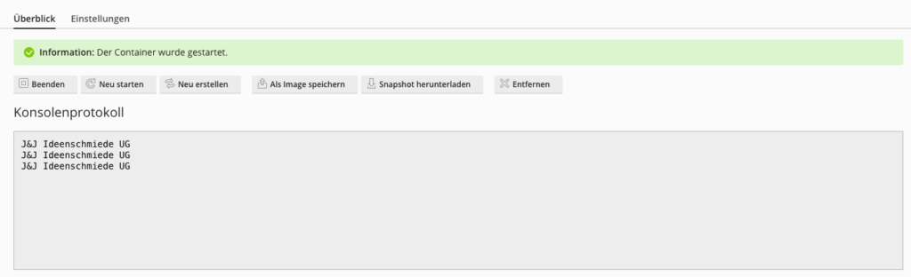 Konsolenprotokoll Docker env